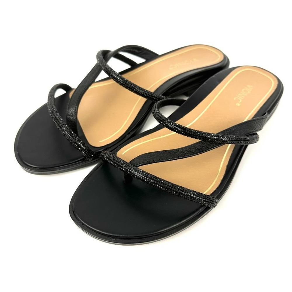 Vionic Prism Sandals Leather Crystal Orthotic Black NWOB Size 7.5M